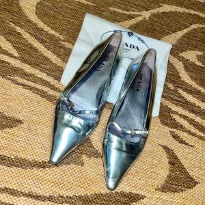 Prada metallic silver Mary Jane flats size 39
